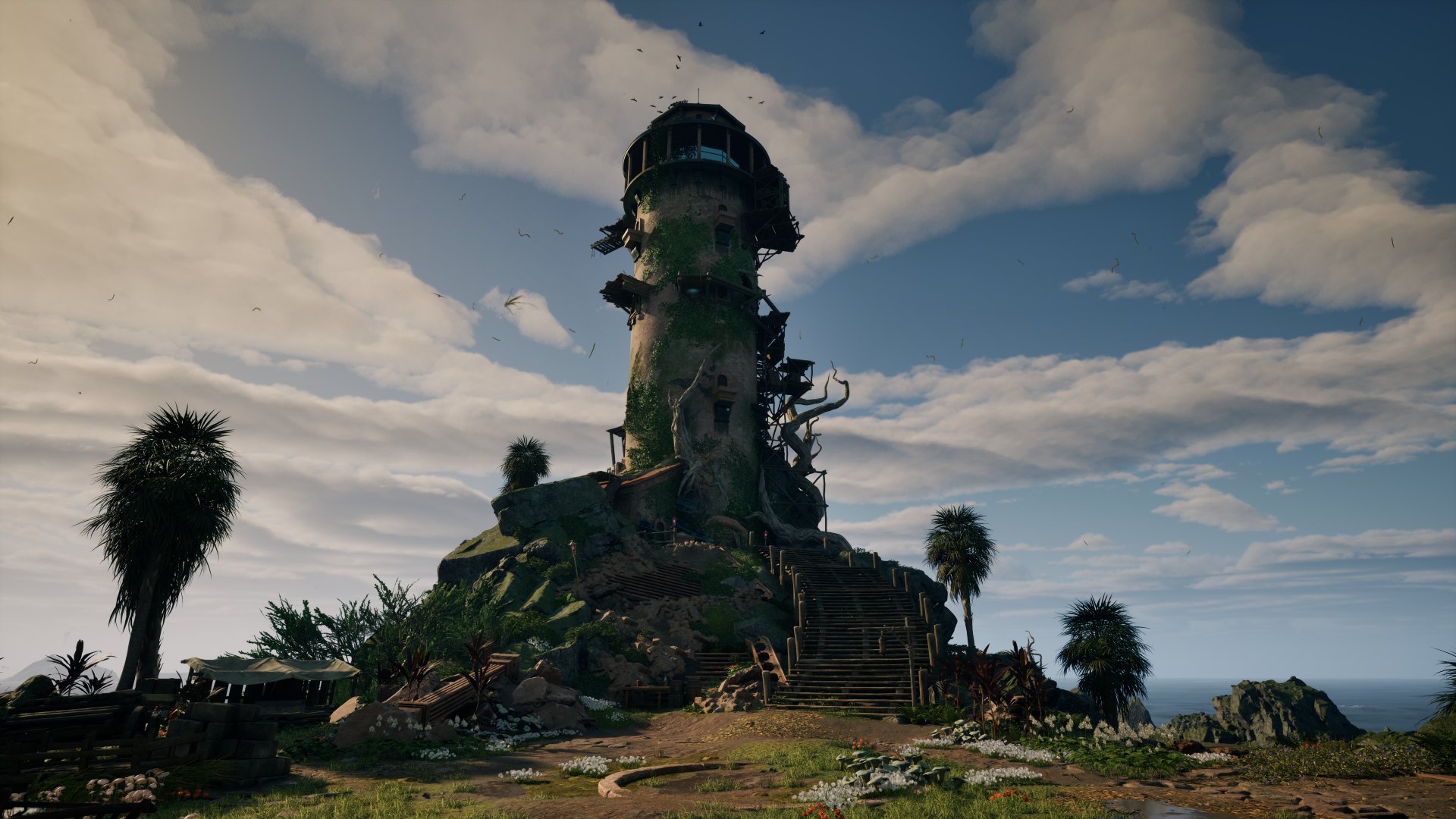 A decrepit lighthouse.