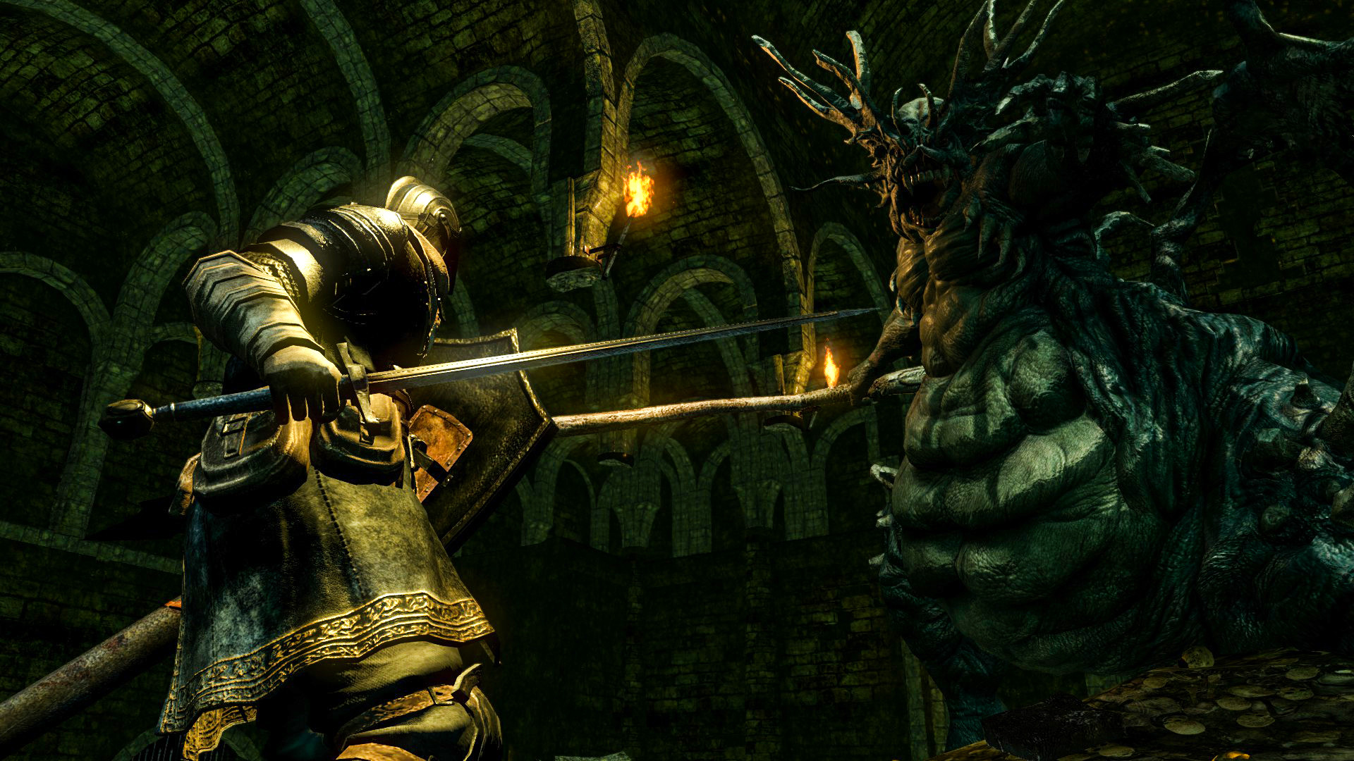 Dark Souls: a knight confronting a demon.