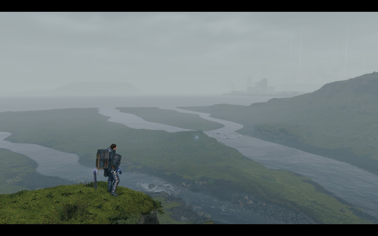Game's protagonist overlooking a gloomy landscape invoking a sense of loneliness.