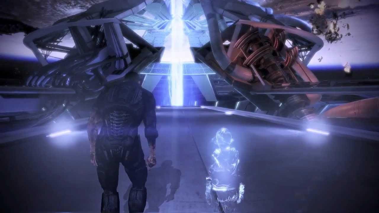 Mass Effect 3's ending scene showing Commander Shepard facing the glowing Catalyst child.