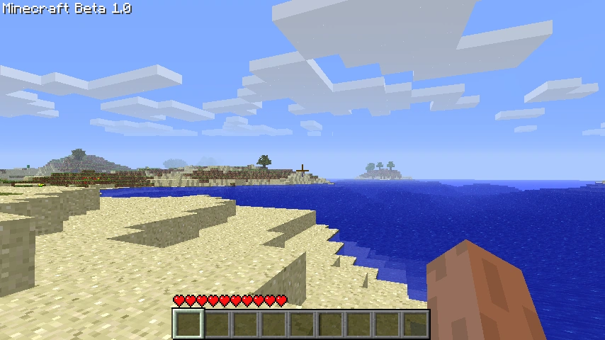 A screenshot of Minecraft with "Minecraft Beta 1.0" in the corner.