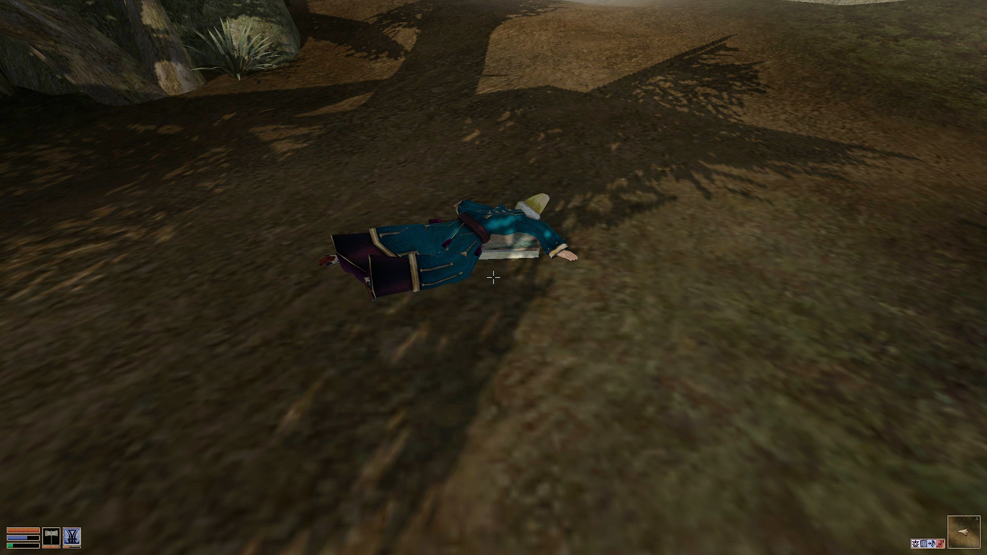 A dead wood elf of Elder Scrolls III: Morrowind. Screenshot by author.