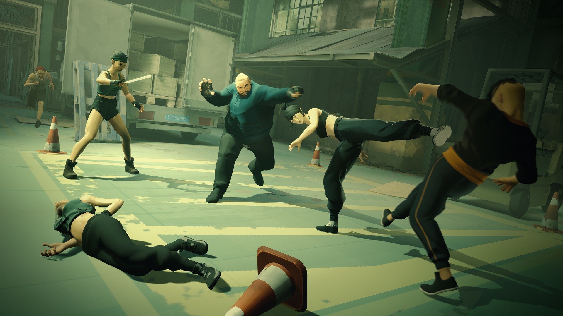 A screenshot from Sifu shows a character fighting multiple opponents in a dimly lit, urban environment.